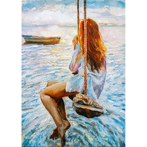 Papier decoupage - girl on a swing A3