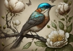 Papier decoupage - mint by michelle Sweet bird in blue A3